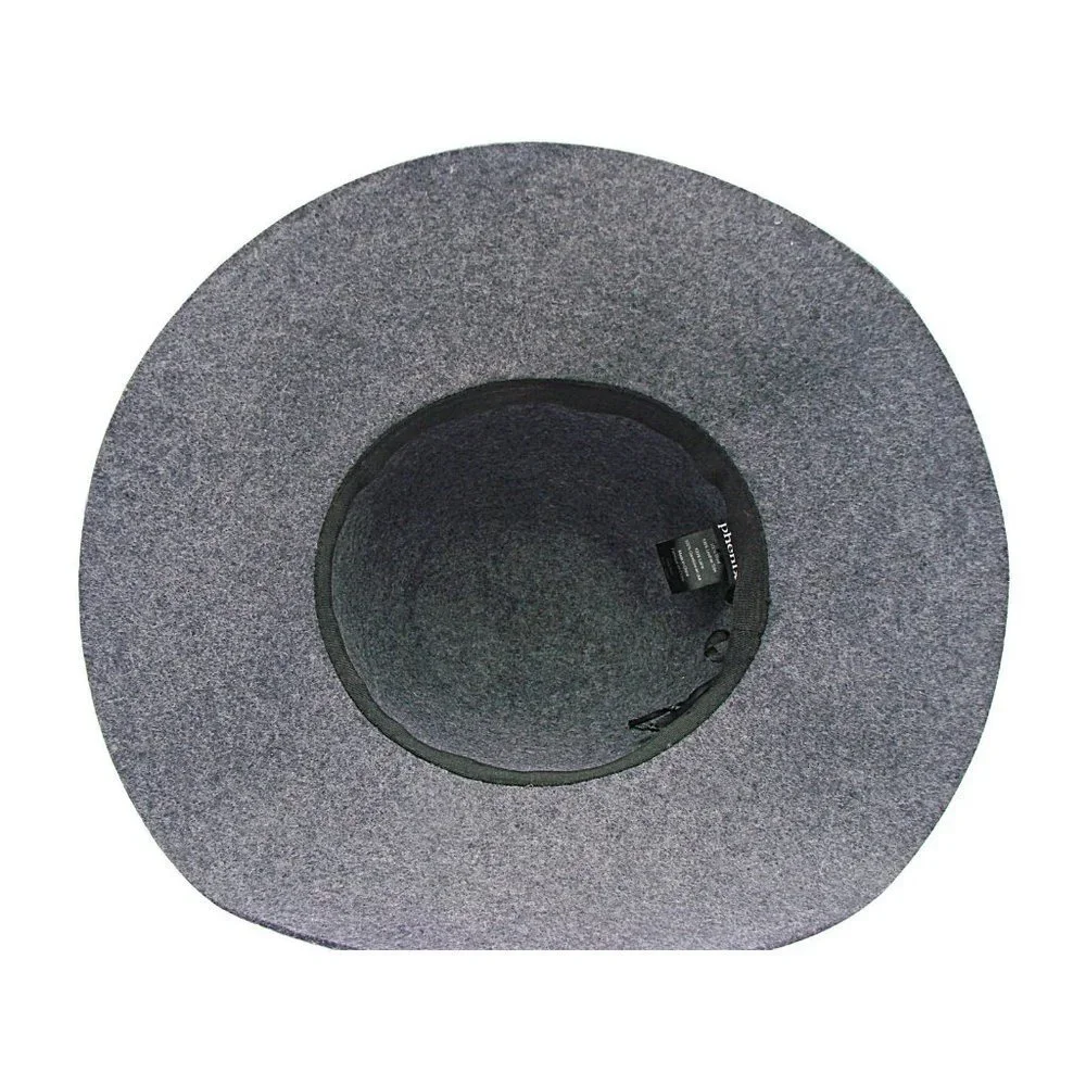 PHENIX Womens Wide Brim Floppy Hat Gray Wool Leather Trim One Size Event Church